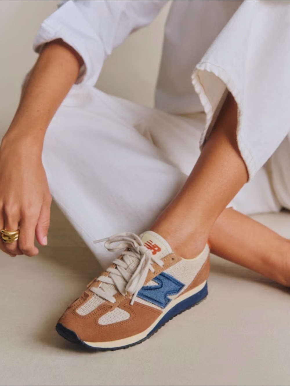 Sezane Retro Runner Sneakers in Tan, Blue, Cream - Picture 9 of 9